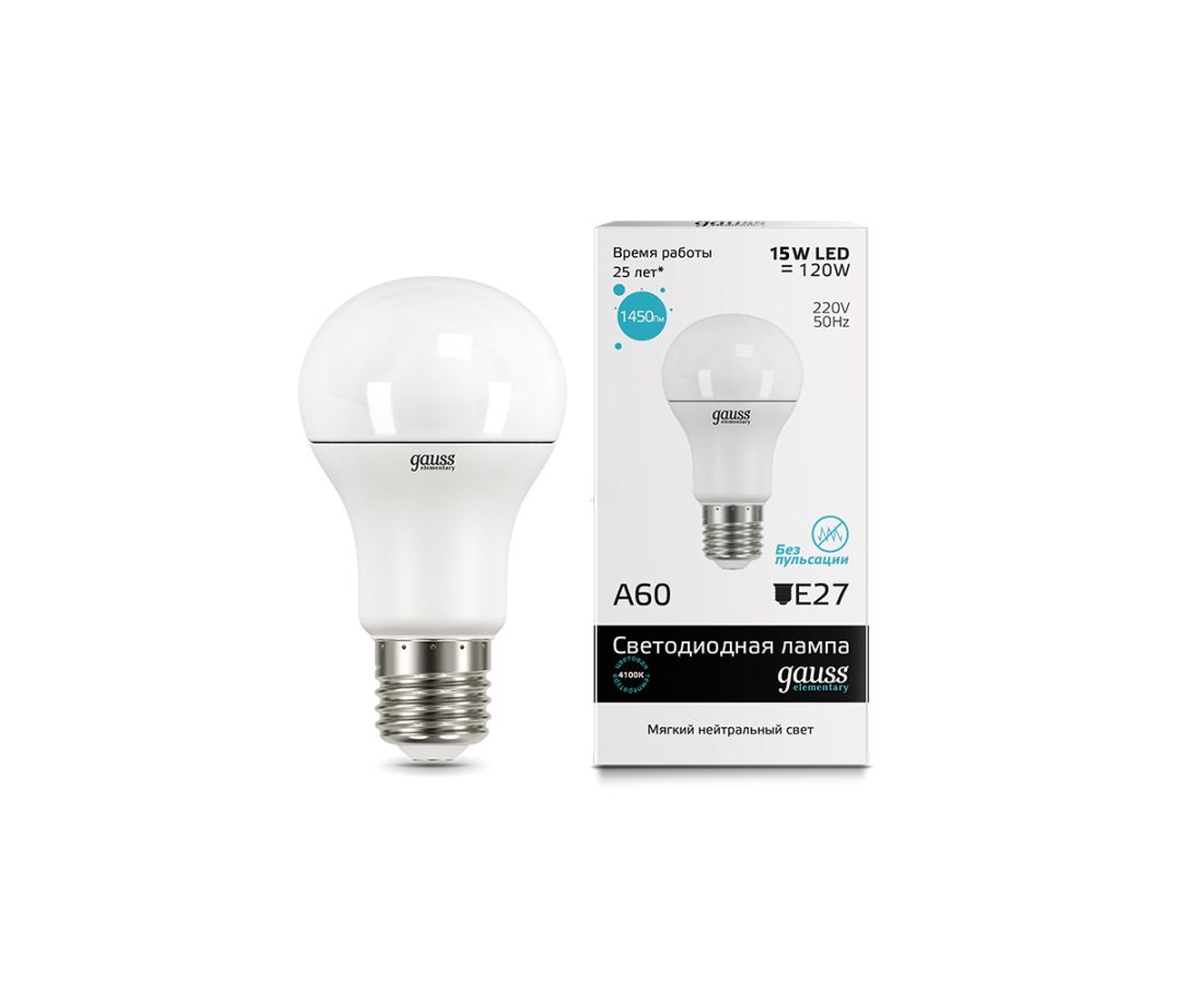 ლედ ნათურა A60 15W E27 4100K gauss el - 23225 — ნათურა და ვაზნა